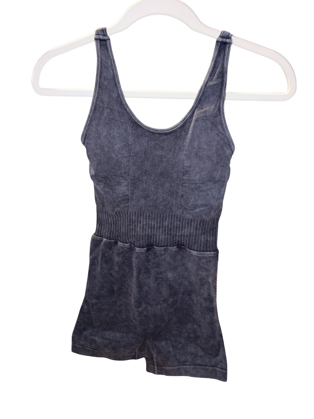 New ZENANA Black/Charcoal Gray L/XL Mineral-Wash Stretchy Romper